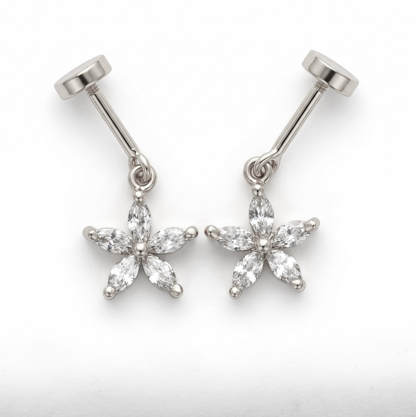 Silver Bugadi 5 Marquise Flower Hanging Flat Top Diamond Design