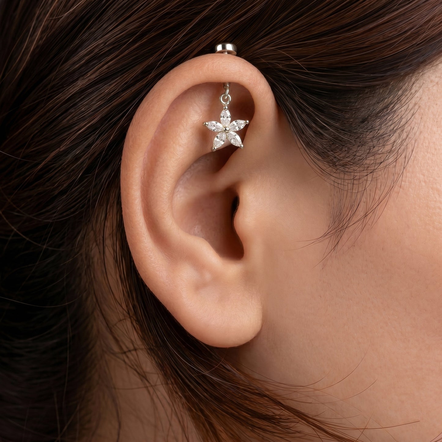 Silver Bugadi 5 Marquise Flower Hanging Flat Top Diamond Design