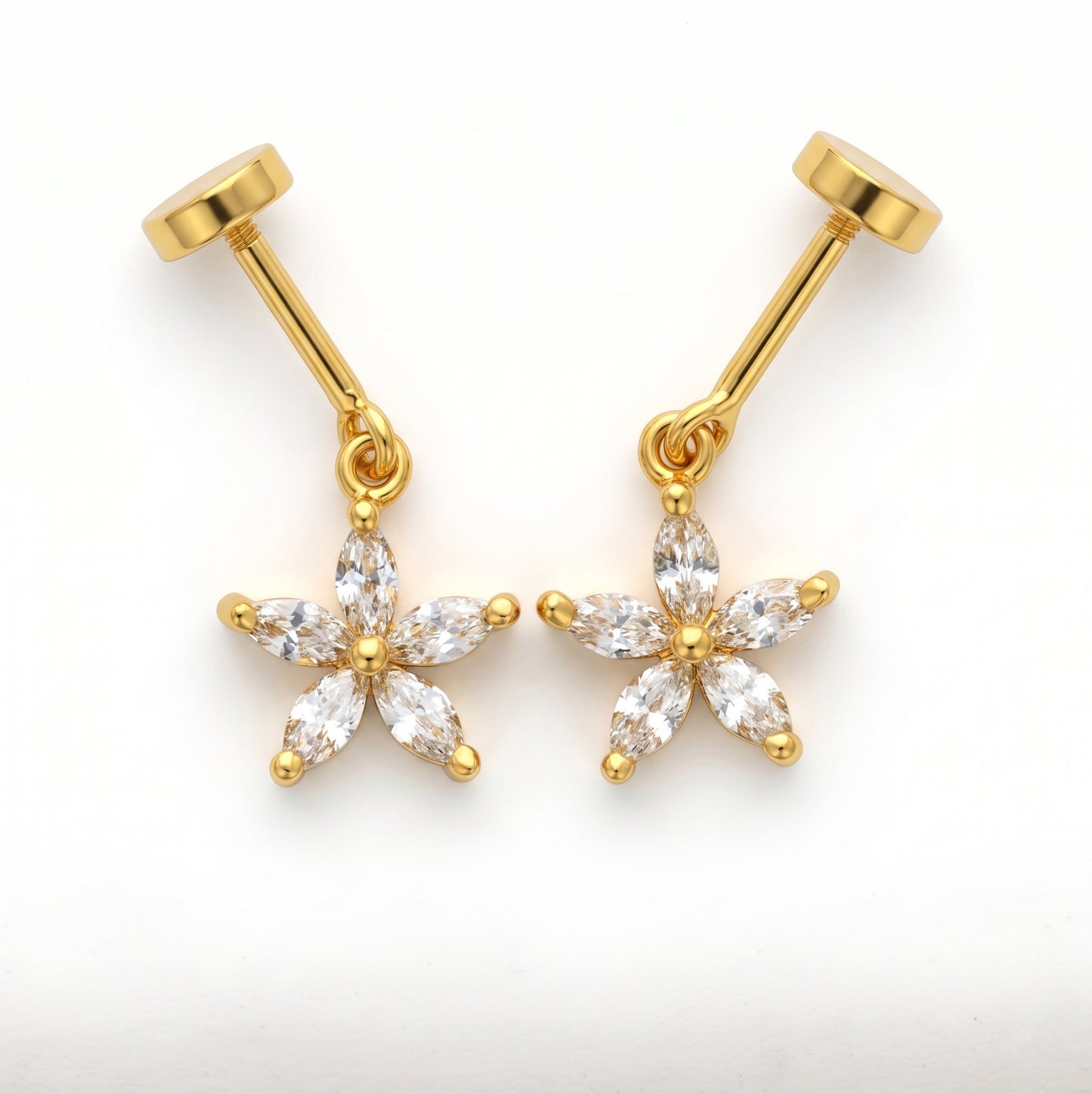 Silver Bugadi 5 Marquise Flower Hanging Flat Top Diamond Design