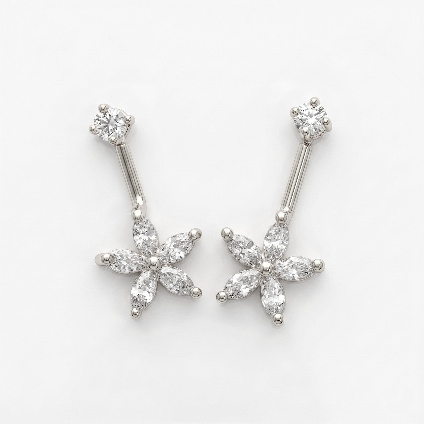Silver Bugadi 5 Marquise Flower Stone Top Diamond Design