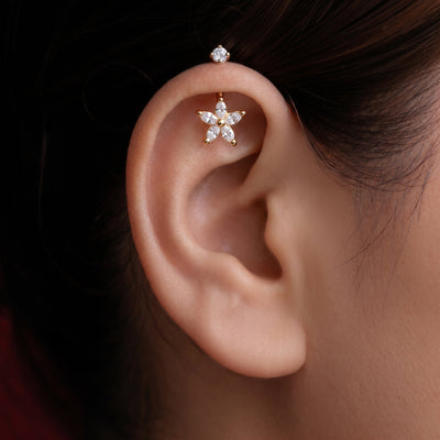 Silver Bugadi 5 Marquise Flower Stone Top Diamond Design