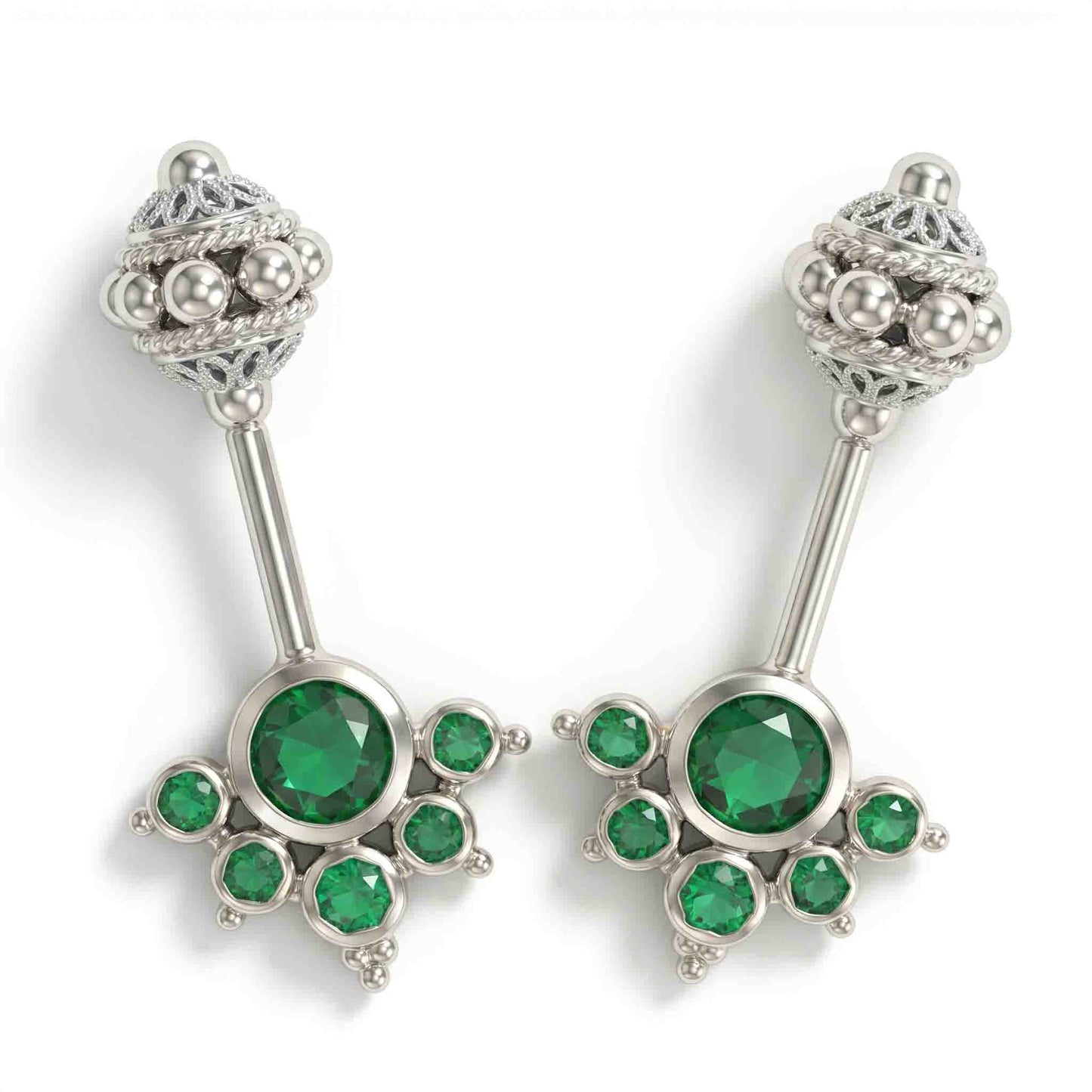 Silver Bugadi 6 Stone Mookuthi Gada Top Emerald Green Design