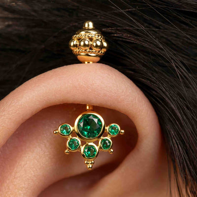 Silver Bugadi 6 Stone Mookuthi Gada Top Emerald Green Design