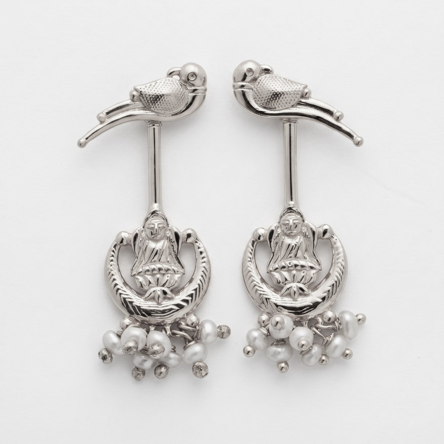 Silver Bugadi Charu Lakshmi Pearl Haning Parrot Top Design