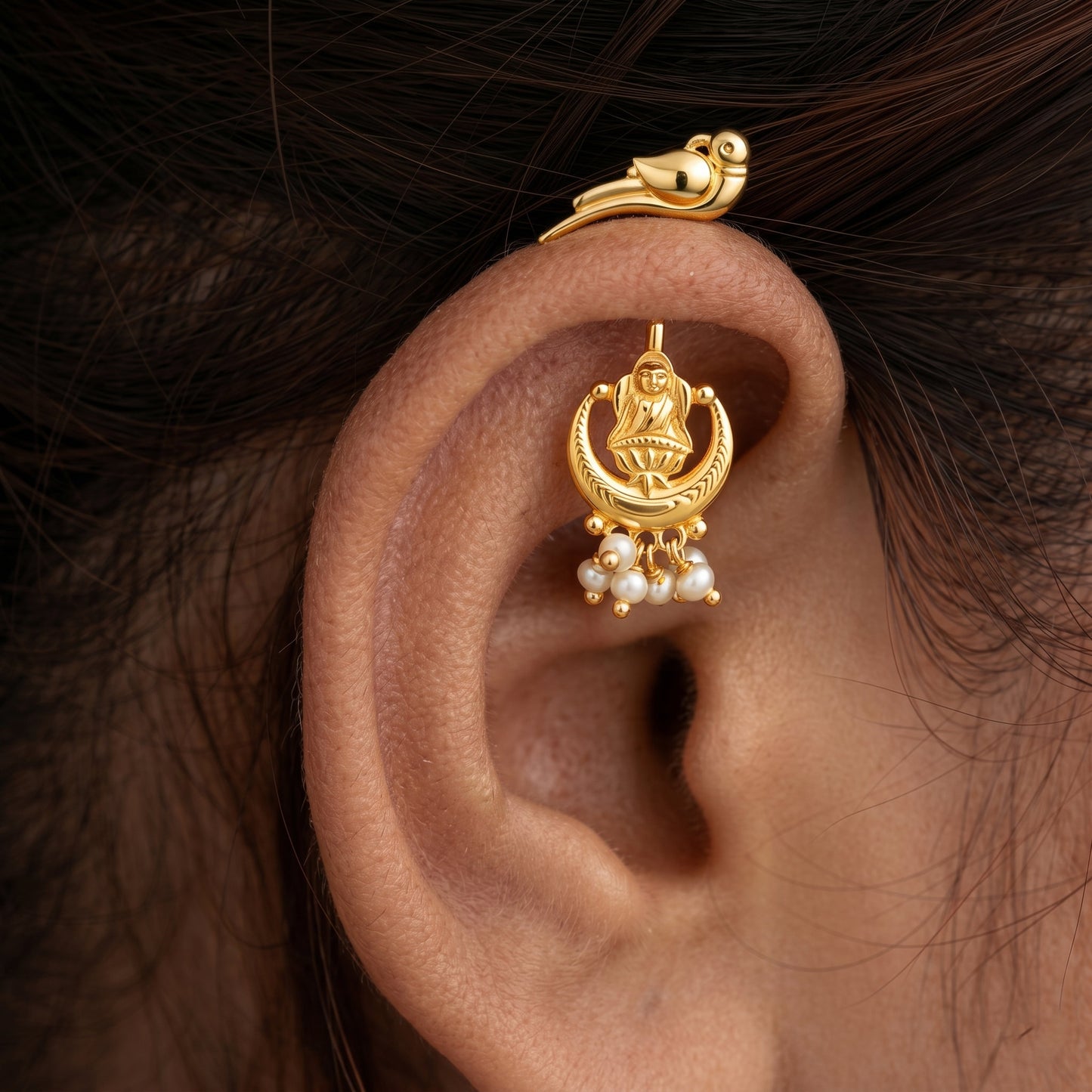 Silver Bugadi Charu Lakshmi Pearl Haning Parrot Top Design