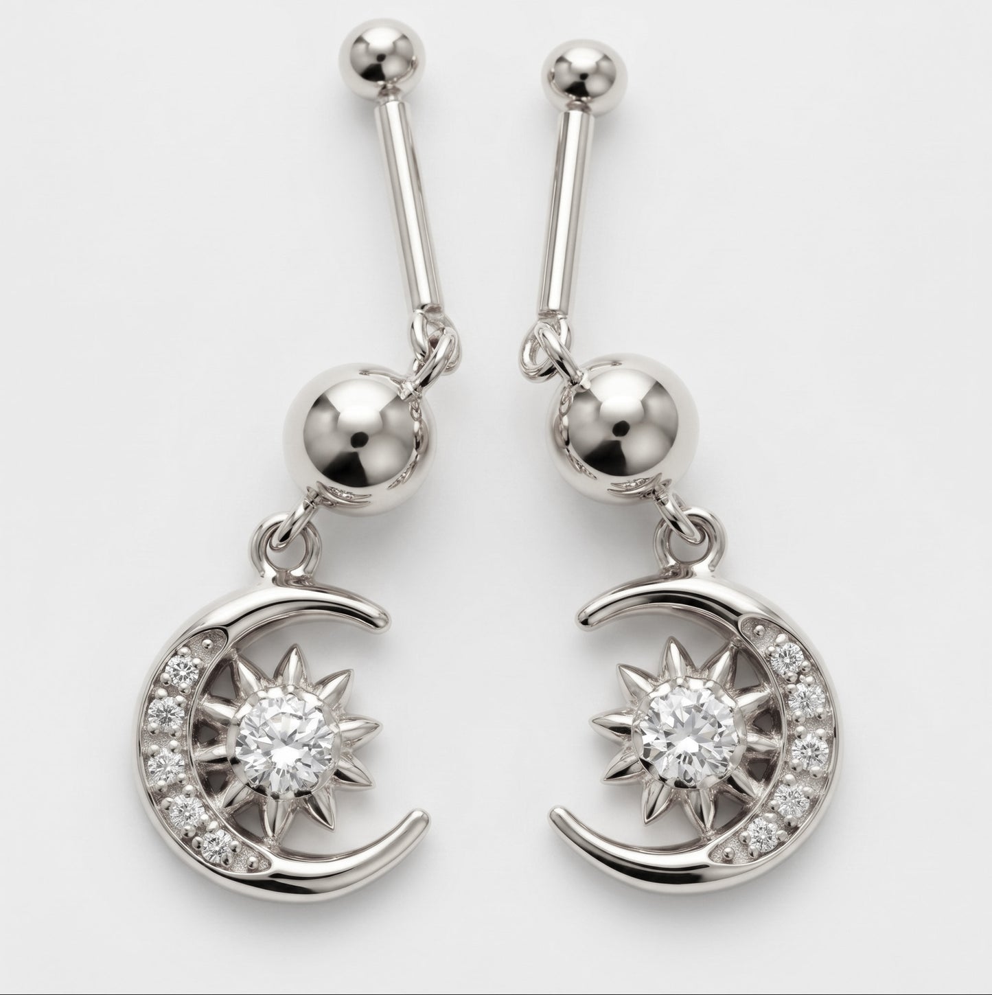 Silver Bugadi Earth Moon Sun Hanging Diamond Design