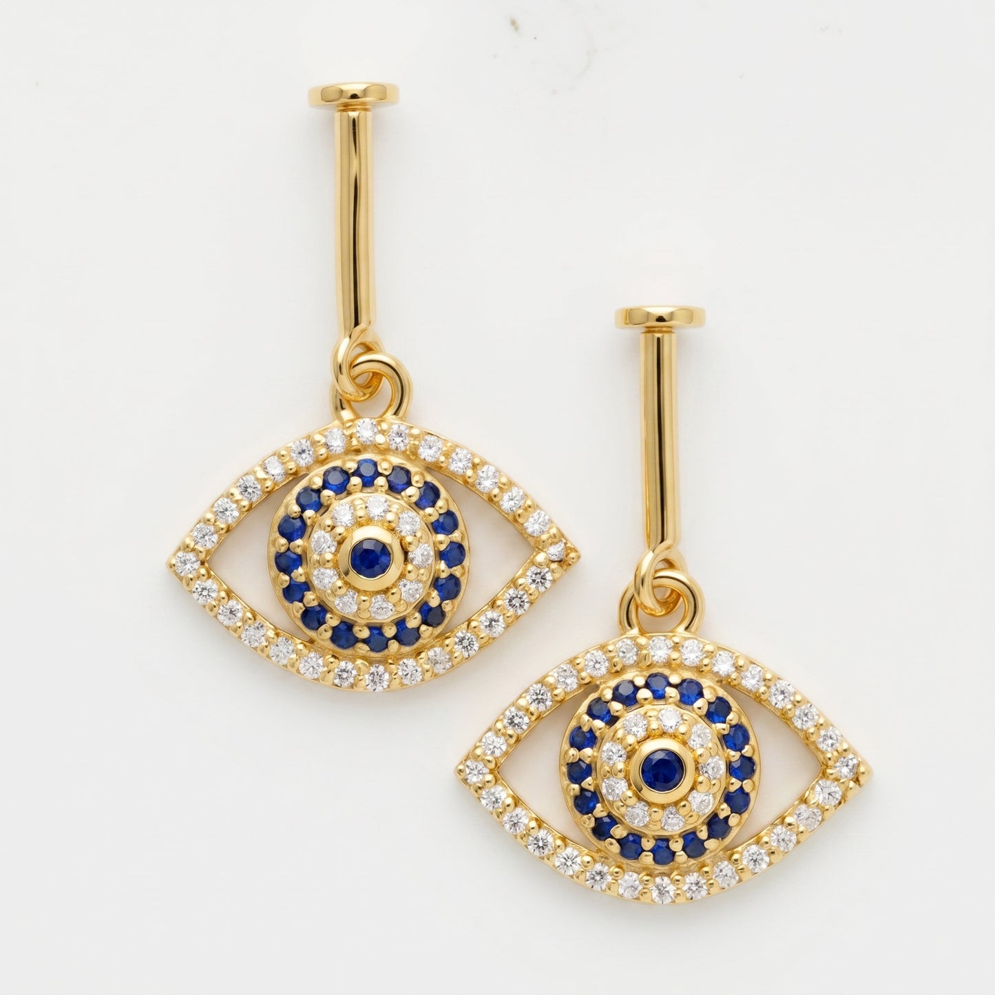 Silver Bugadi Evil Eye Stone Hanging Flat Top Gold Sapphire Blue Diamond Design