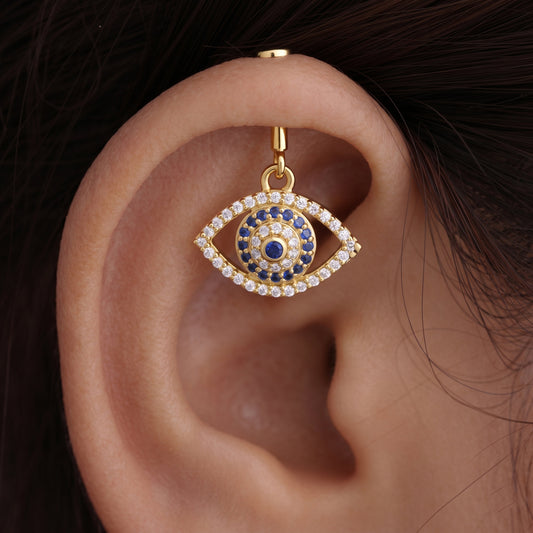 Silver Bugadi Evil Eye Stone Hanging Flat Top Gold Sapphire Blue Diamond Design