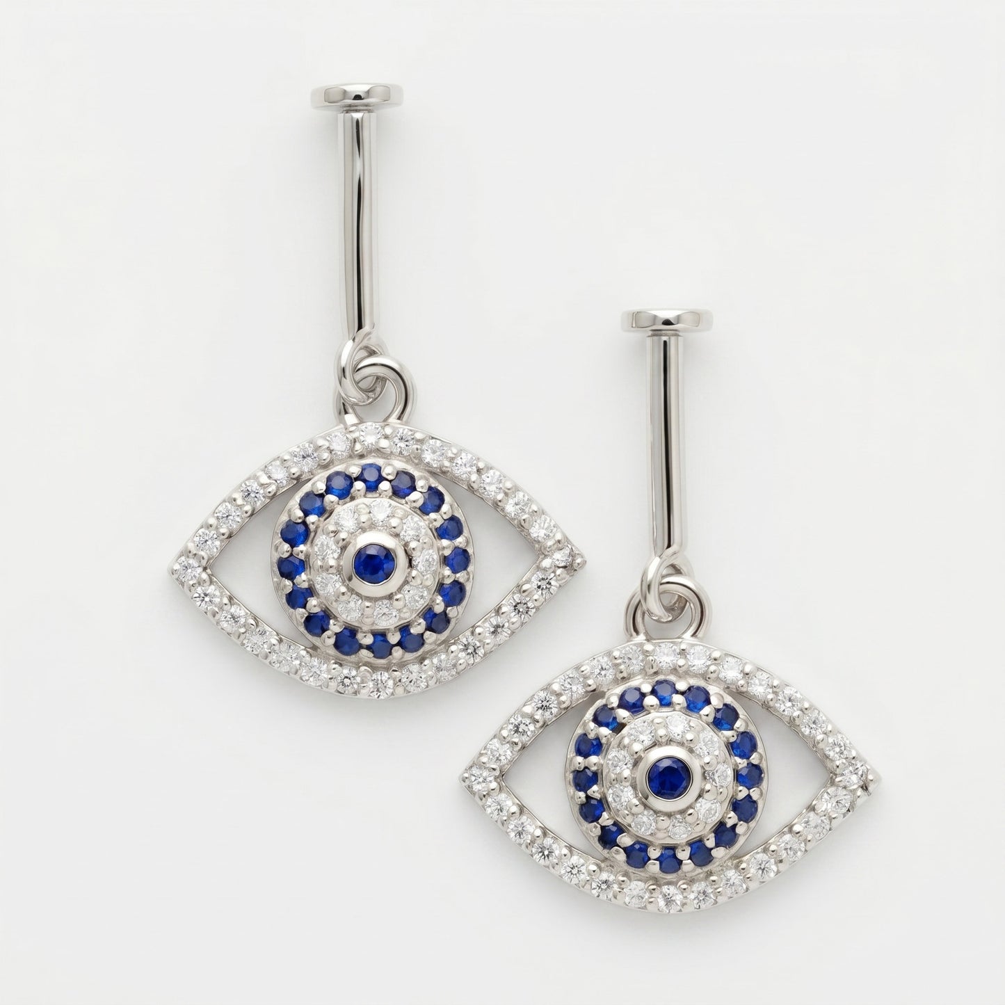 Silver Bugadi Evil Eye Stone Hanging Flat Top Gold Sapphire Blue Diamond Design