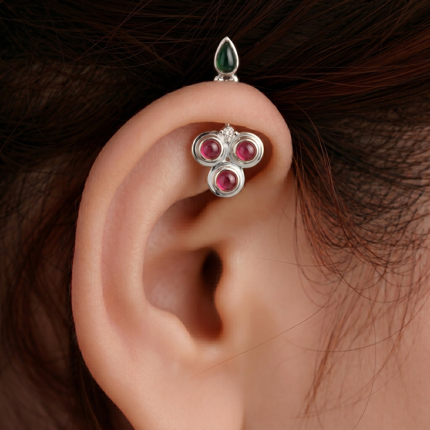 Silver Bugadi Killi Kanni Tear Top Ruby Red Design