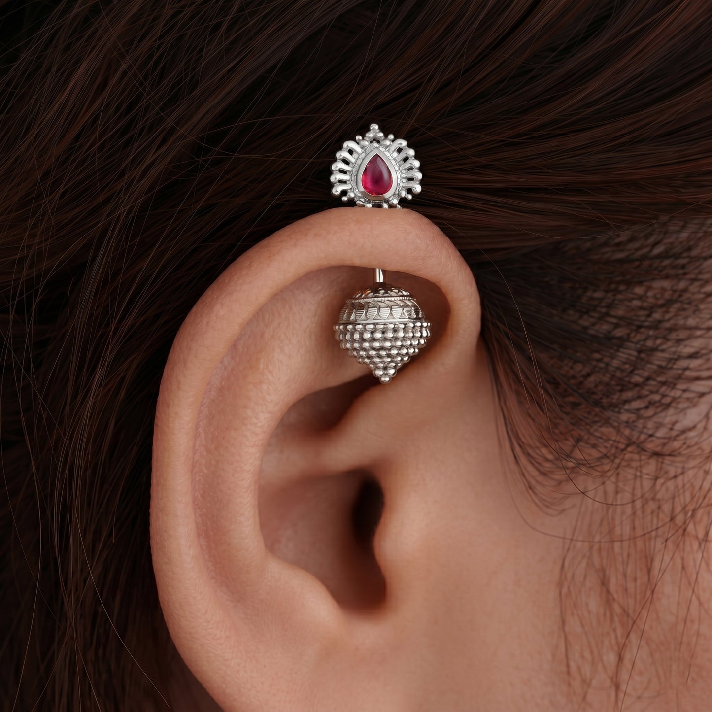 Silver Bugadi Pallavi Ruby Red Design