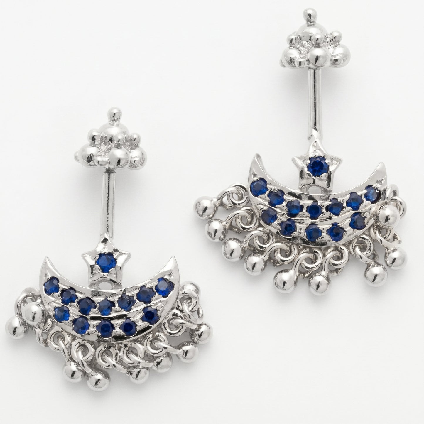 Silver Bugadi Star Moon Stone & Drop Gopuram Top Gold Design