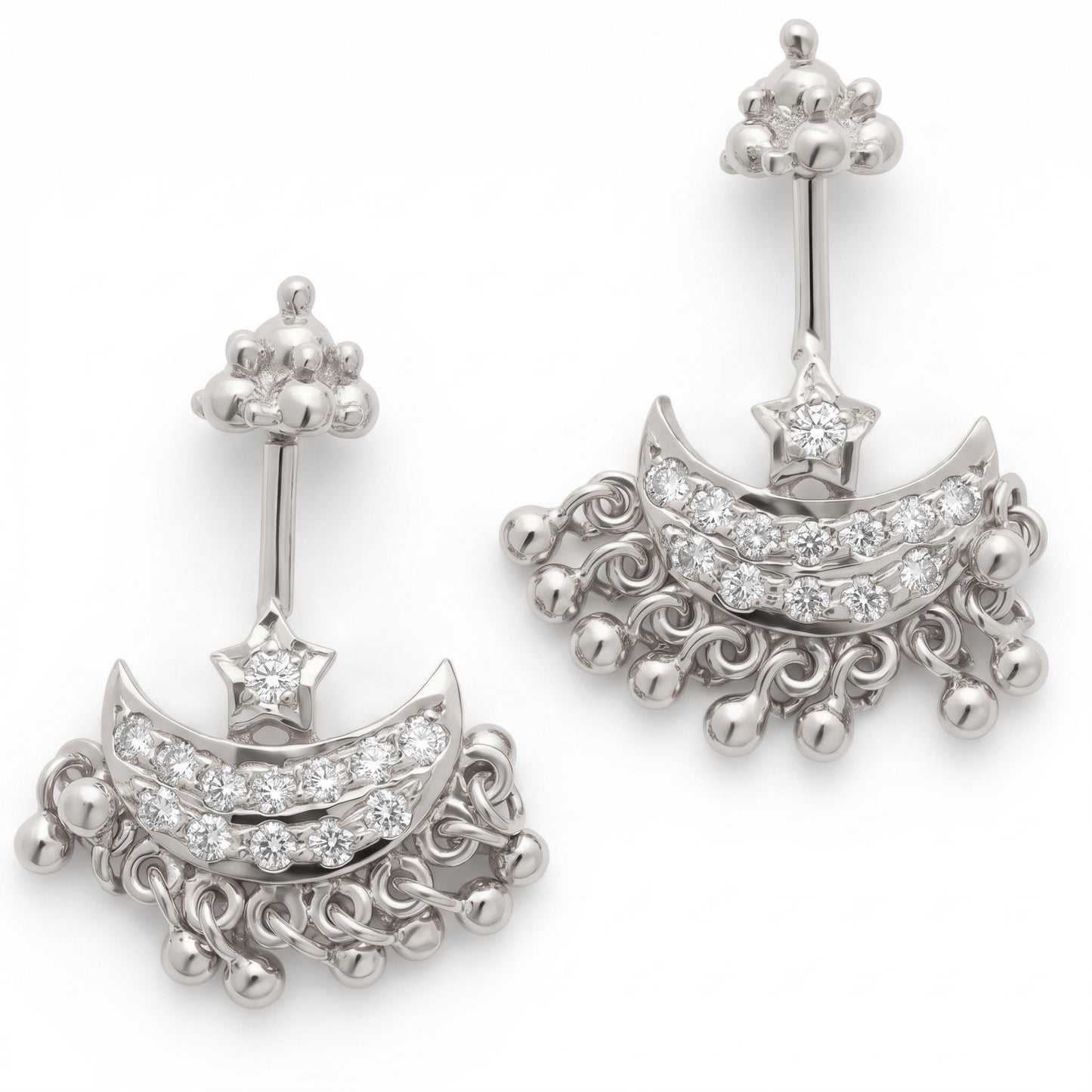Silver Bugadi Star Moon Stone & Drop Gopuram Top Gold Design
