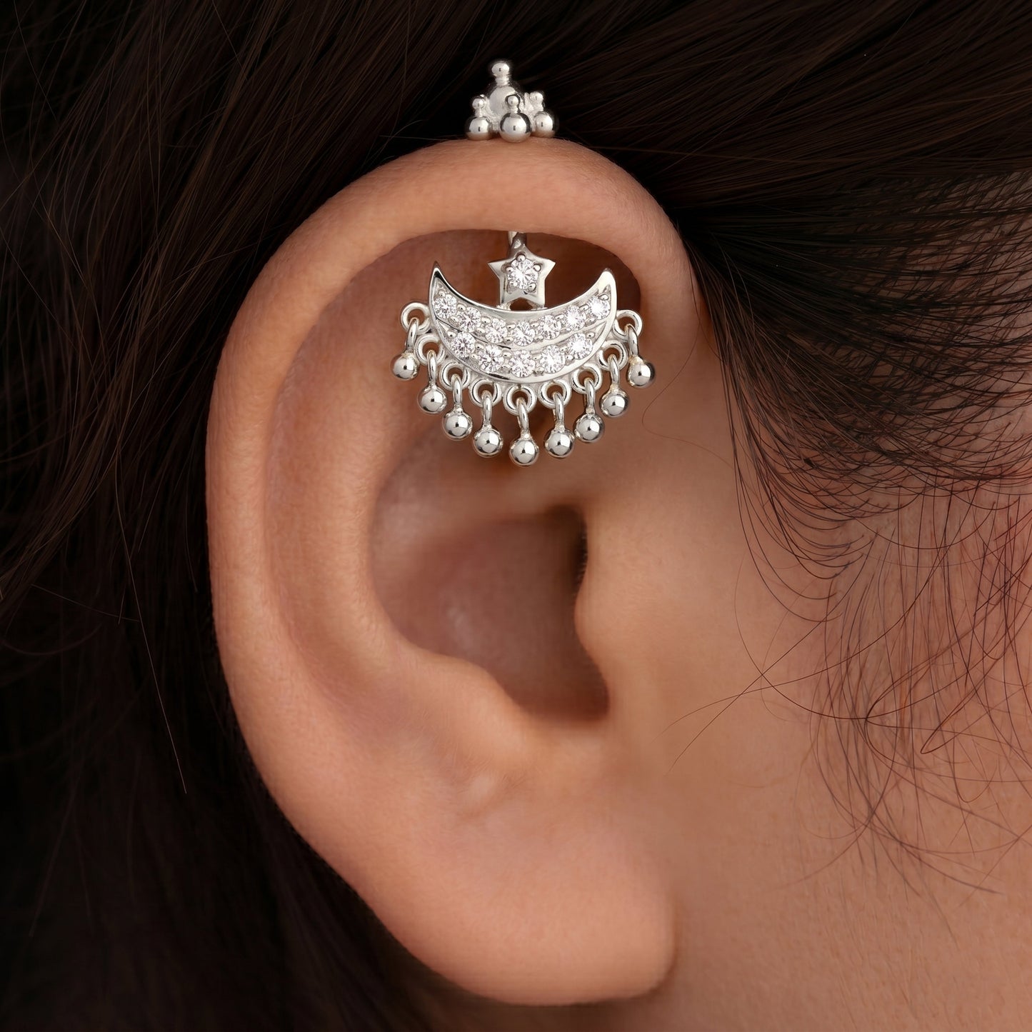 Silver Bugadi Star Moon Stone & Drop Gopuram Top Gold Design