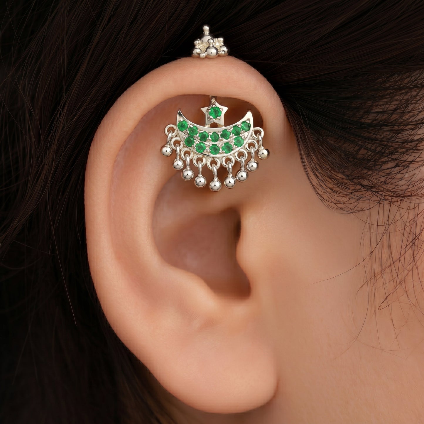 Silver Bugadi Star Moon Stone & Drop Gopuram Top Gold Design