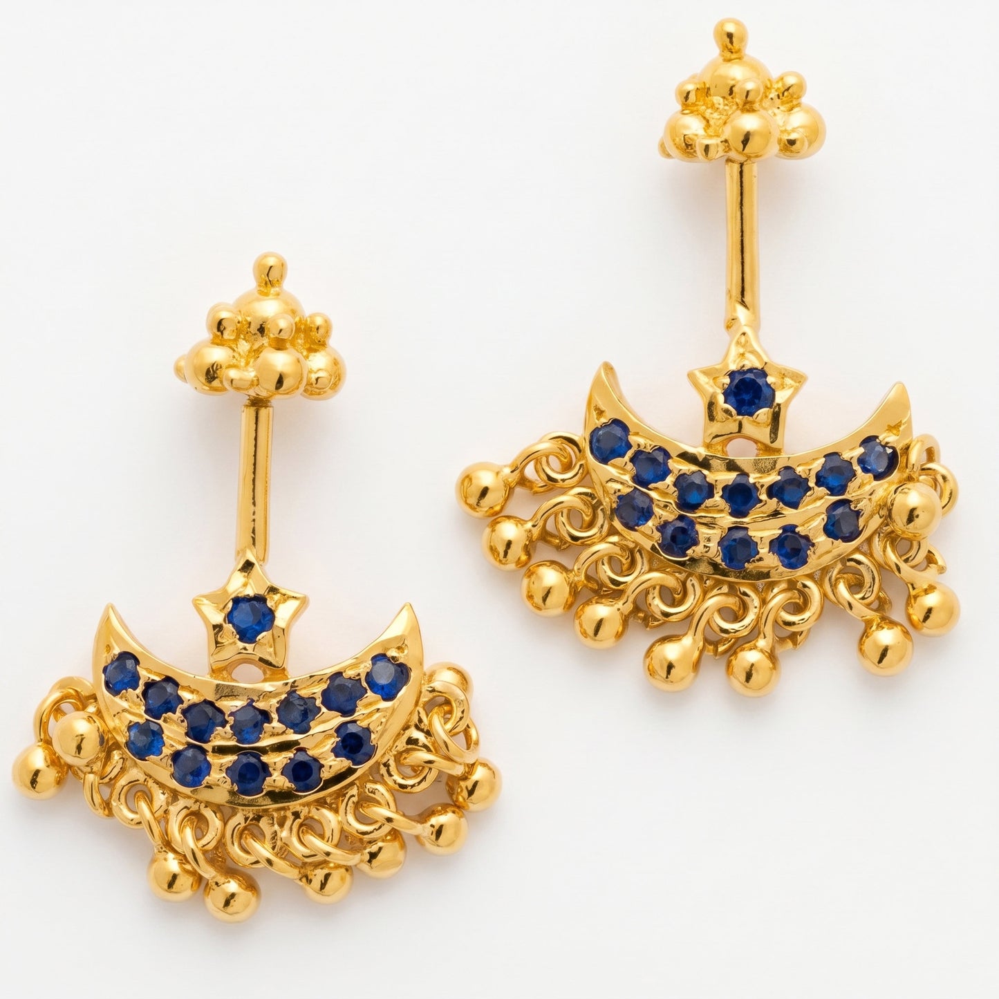 Silver Bugadi Star Moon Stone & Drop Gopuram Top Gold Design