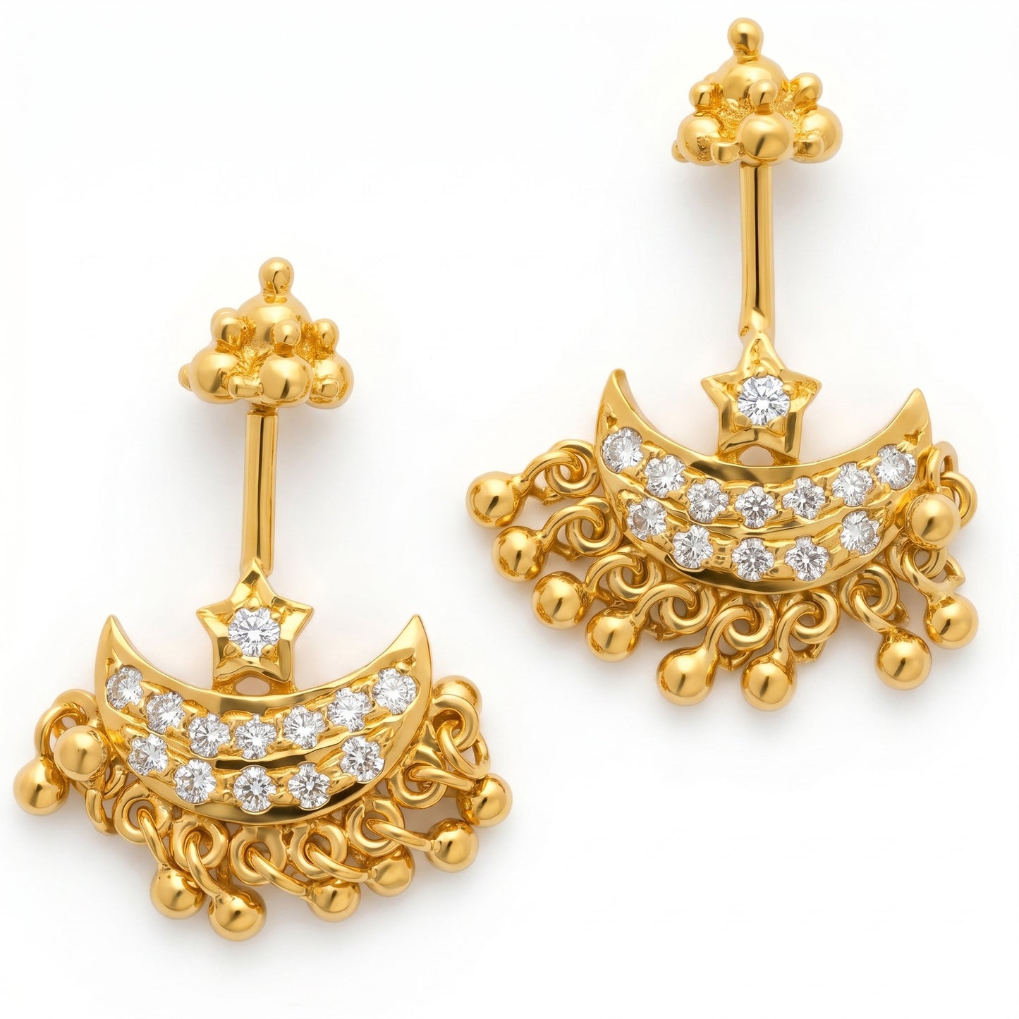 Silver Bugadi Star Moon Stone & Drop Gopuram Top Gold Design