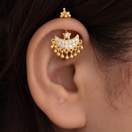 Silver Bugadi Star Moon Stone & Drop Gopuram Top Gold Design