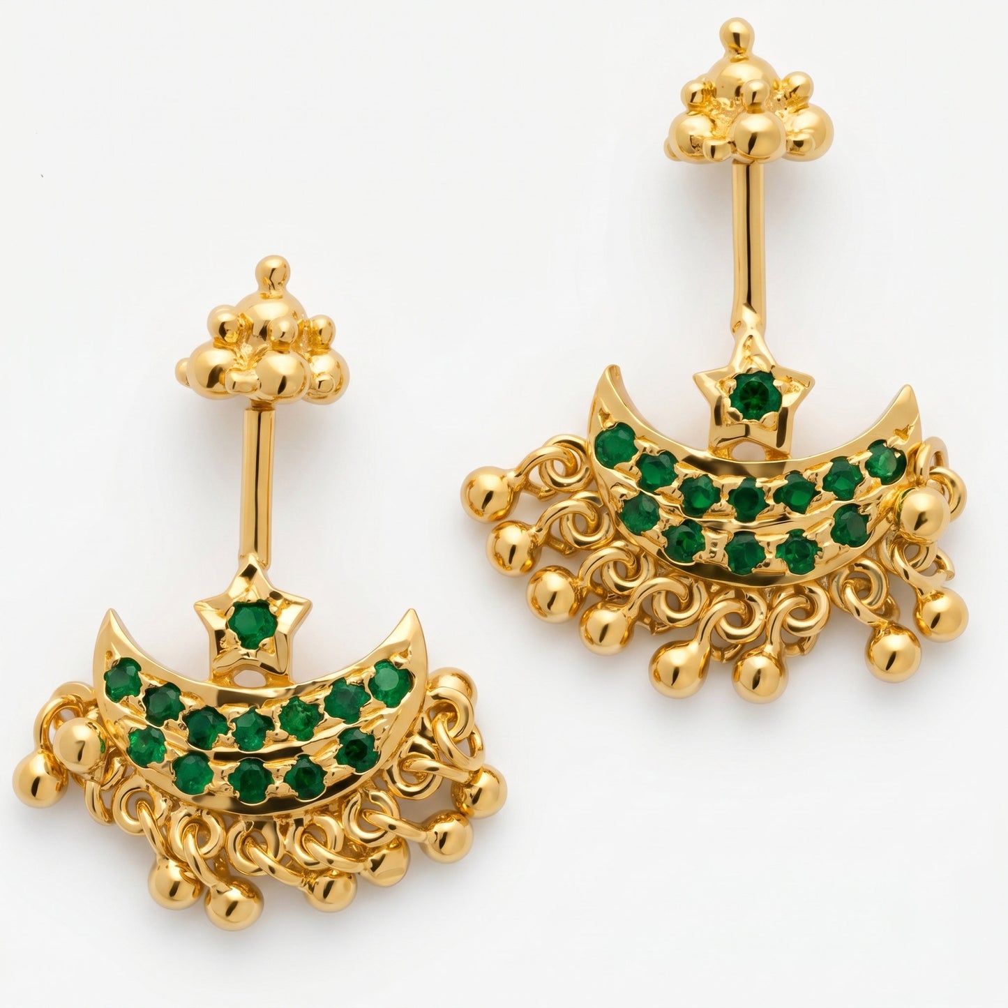 Silver Bugadi Star Moon Stone & Drop Gopuram Top Gold Design