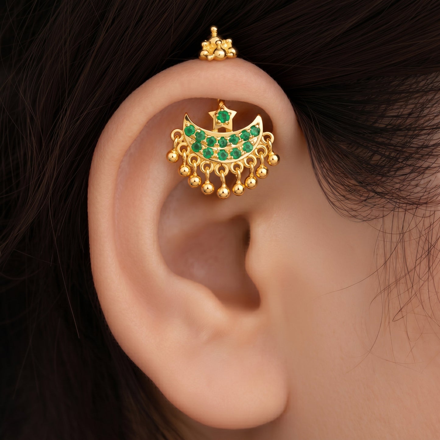 Silver Bugadi Star Moon Stone & Drop Gopuram Top Gold Design