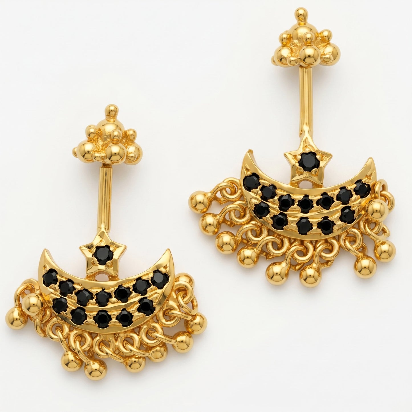 Silver Bugadi Star Moon Stone & Drop Gopuram Top Gold Design