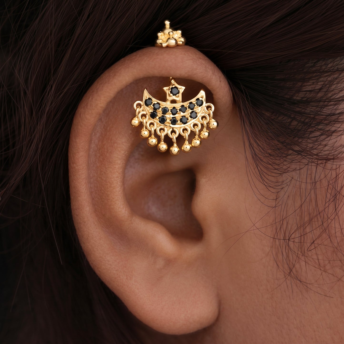 Silver Bugadi Star Moon Stone & Drop Gopuram Top Gold Design