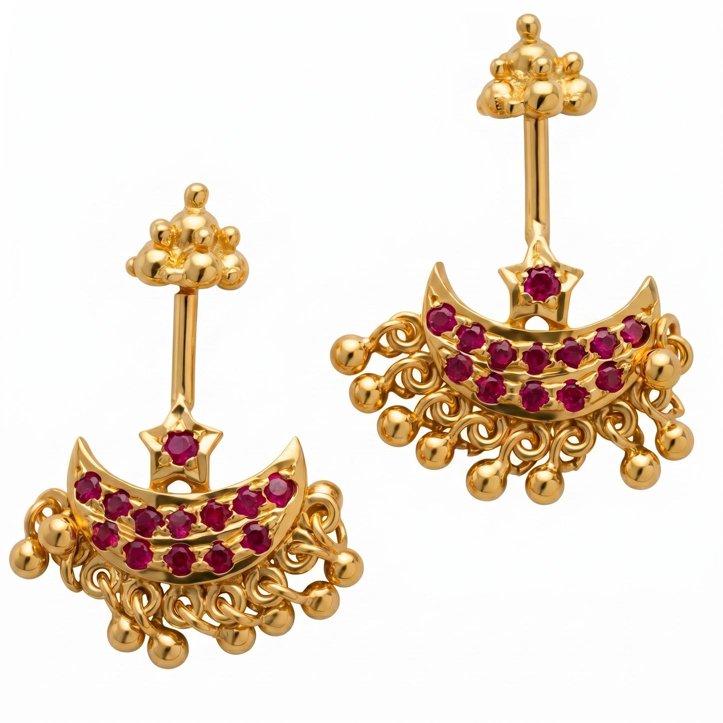 Silver Bugadi Star Moon Stone & Drop Gopuram Top Gold Design
