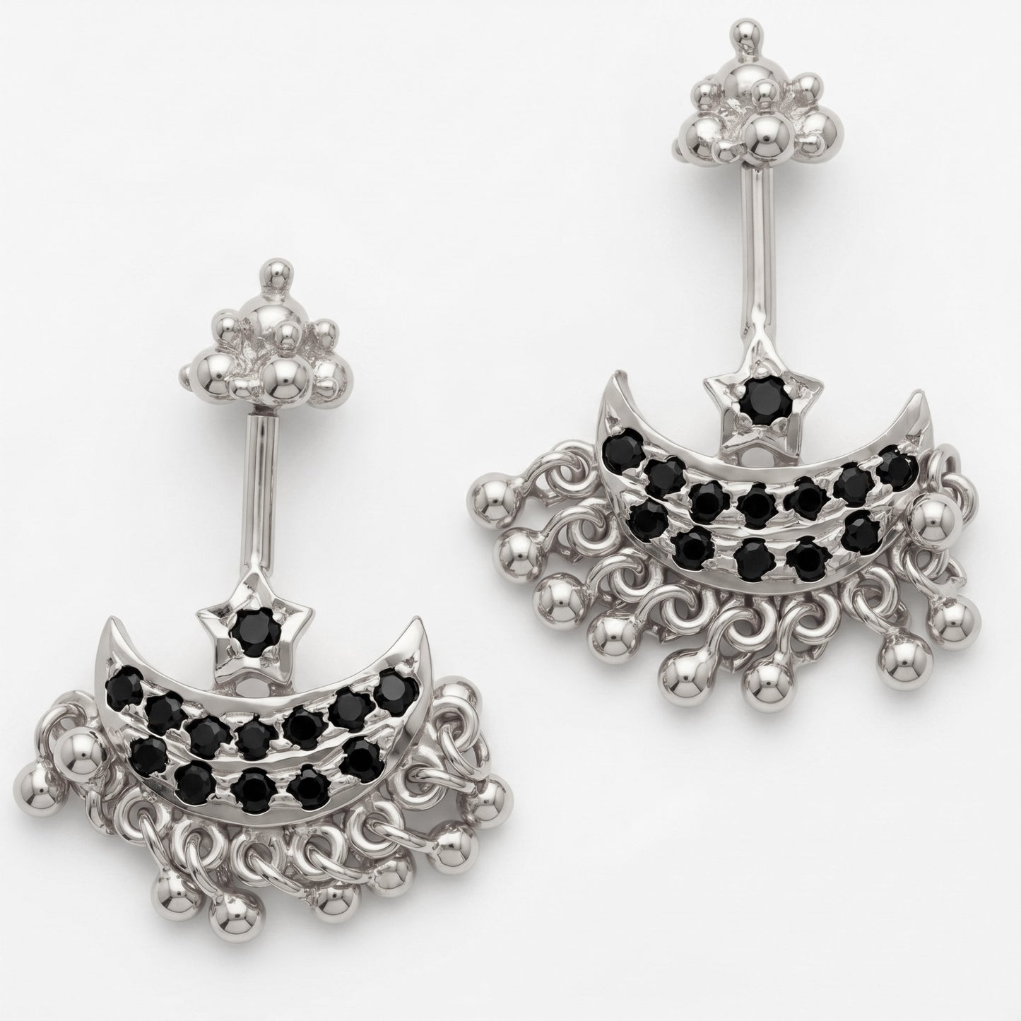 Silver Bugadi Star Moon Stone & Drop Gopuram Top Gold Design