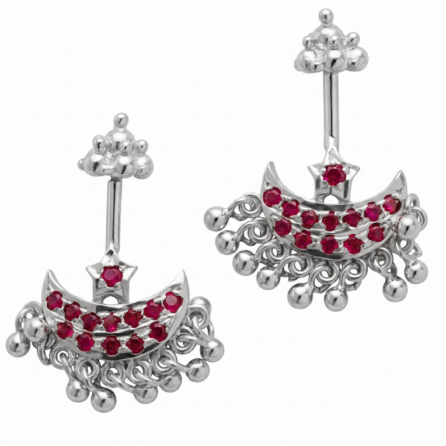 Silver Bugadi Star Moon Stone & Drop Gopuram Top Gold Design