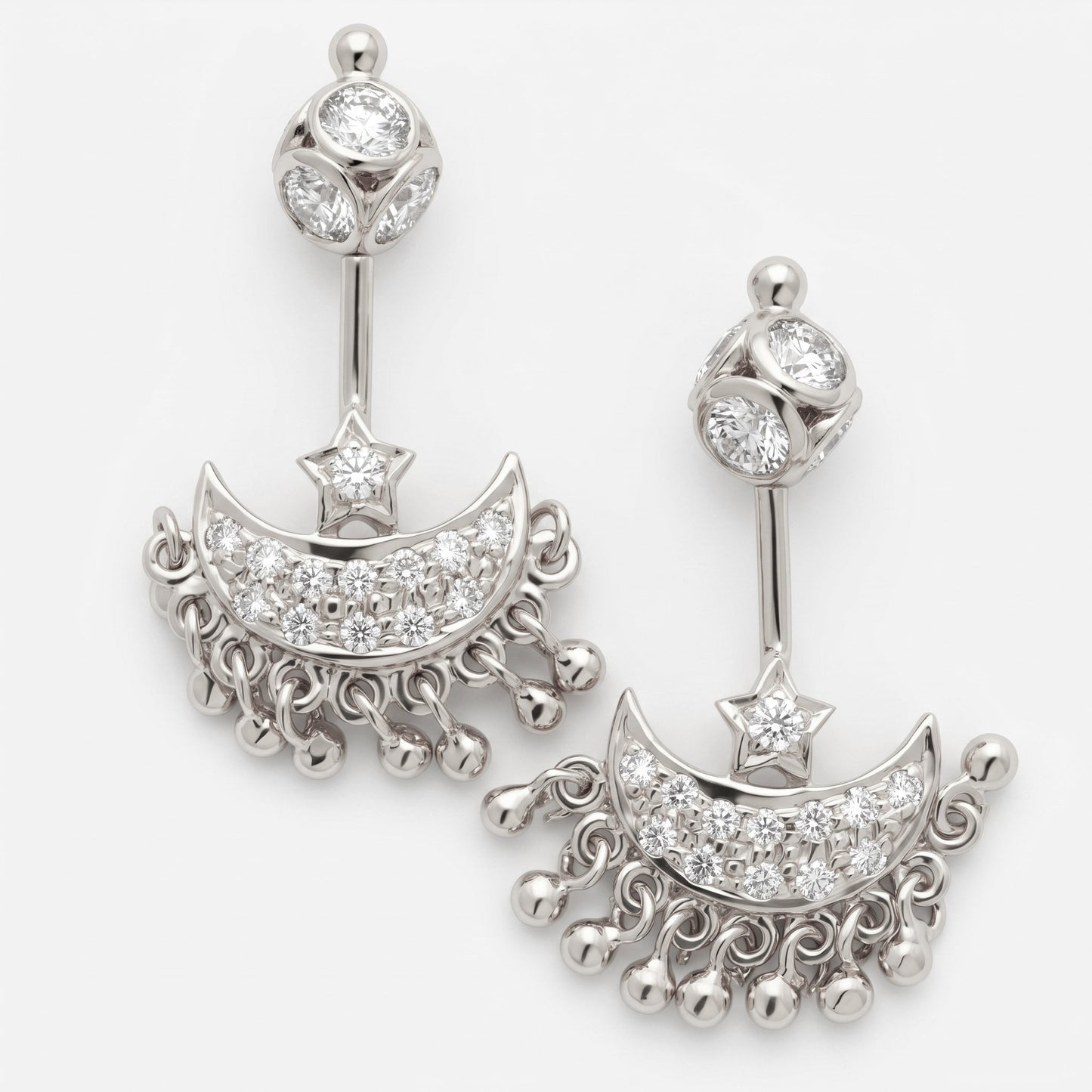 Silver Bugadi Star Moon Stone & Drop Stone Ball Bead Top Gold Design