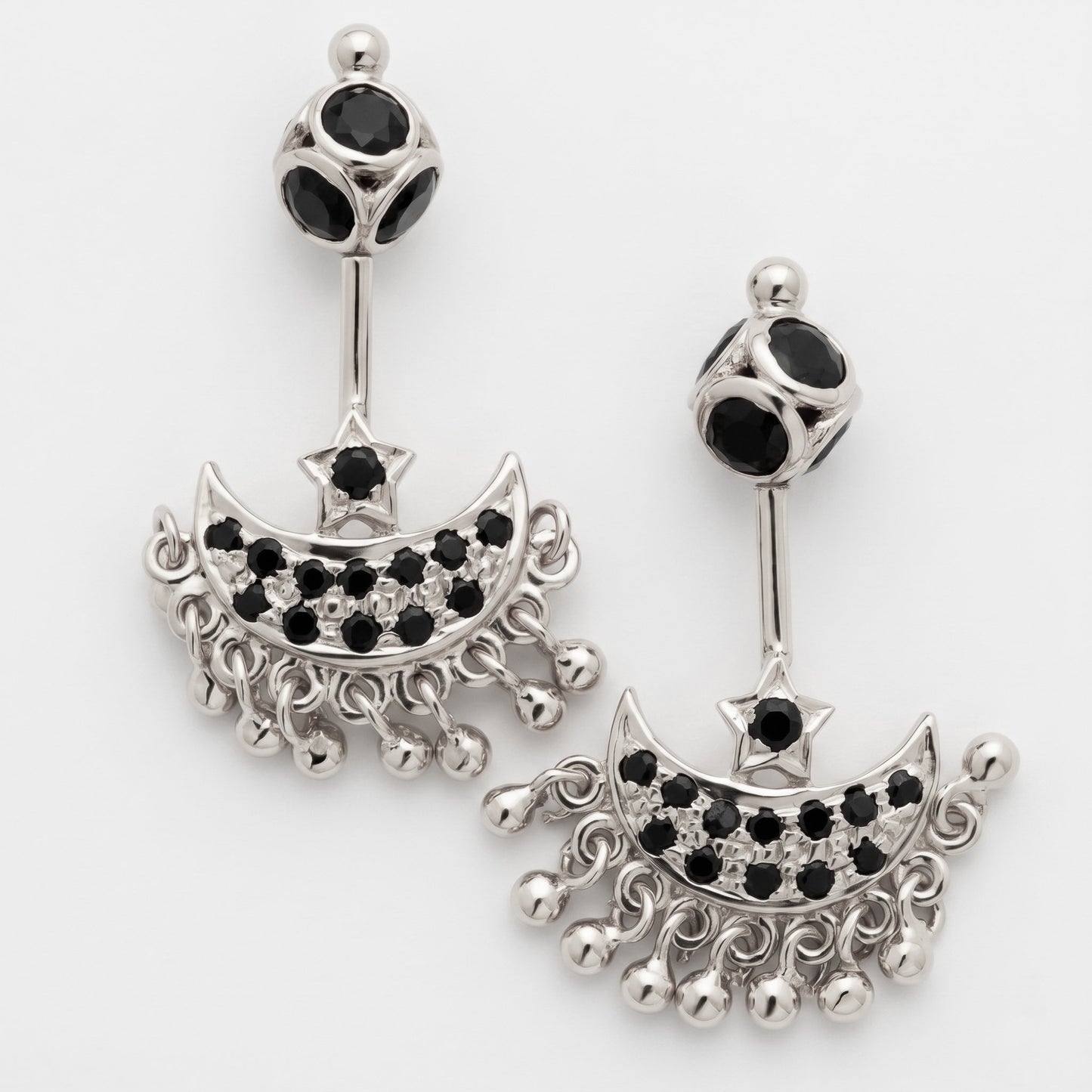 Silver Bugadi Star Moon Stone & Drop Stone Ball Bead Top Gold Design