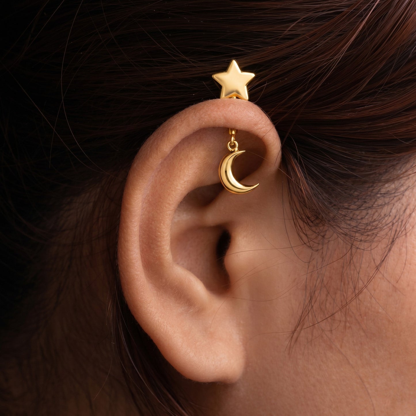 Silver Bugadi Wide Moon Hanging Star Top Design