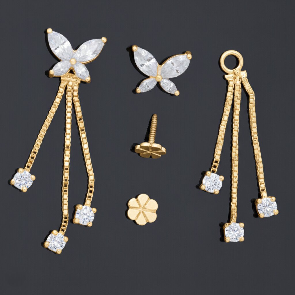 Silver Butterfly With Dangles Earrings