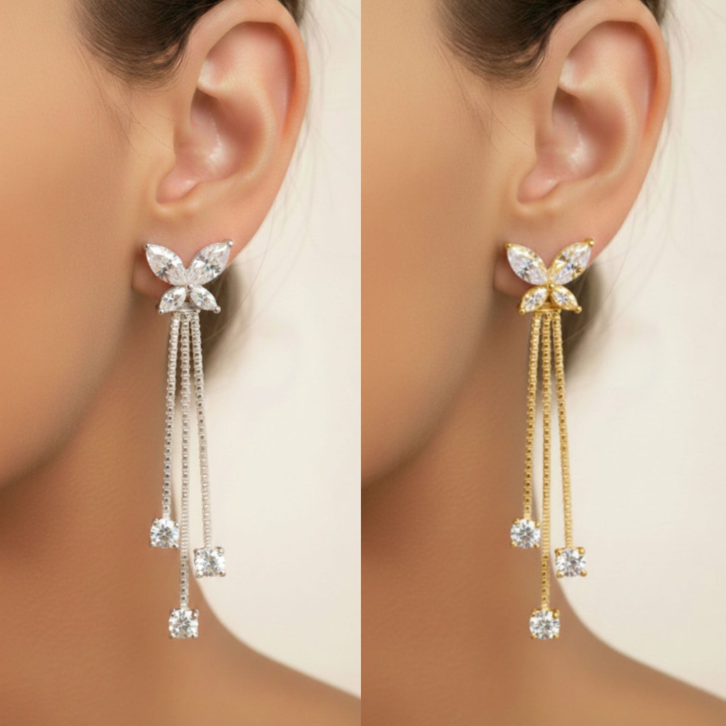 Silver Butterfly With Dangles Earrings