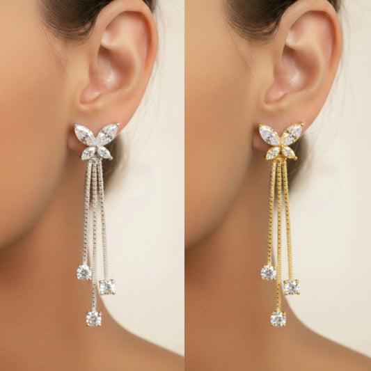 Silver Butterfly With Dangles Earrings