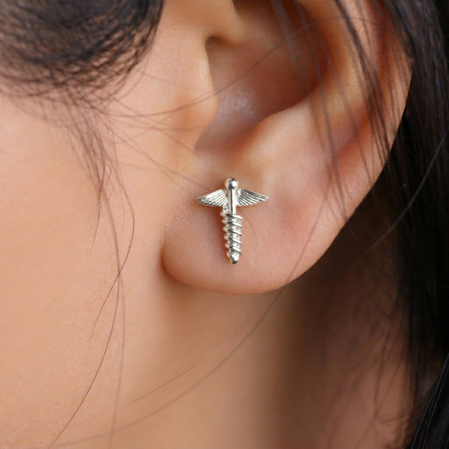 Silver Caduceus Earrings