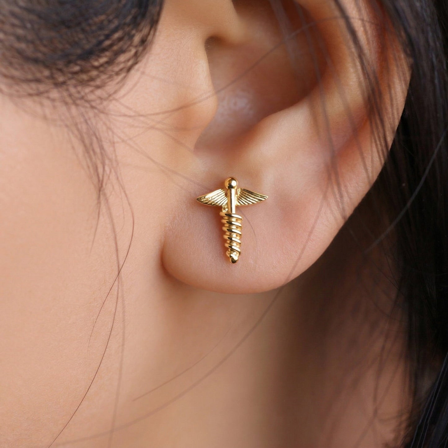 Silver Caduceus Earrings