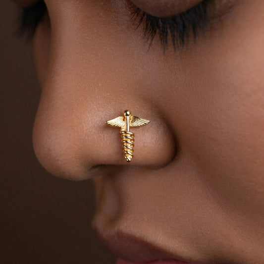 Silver Caduceus Nosepin