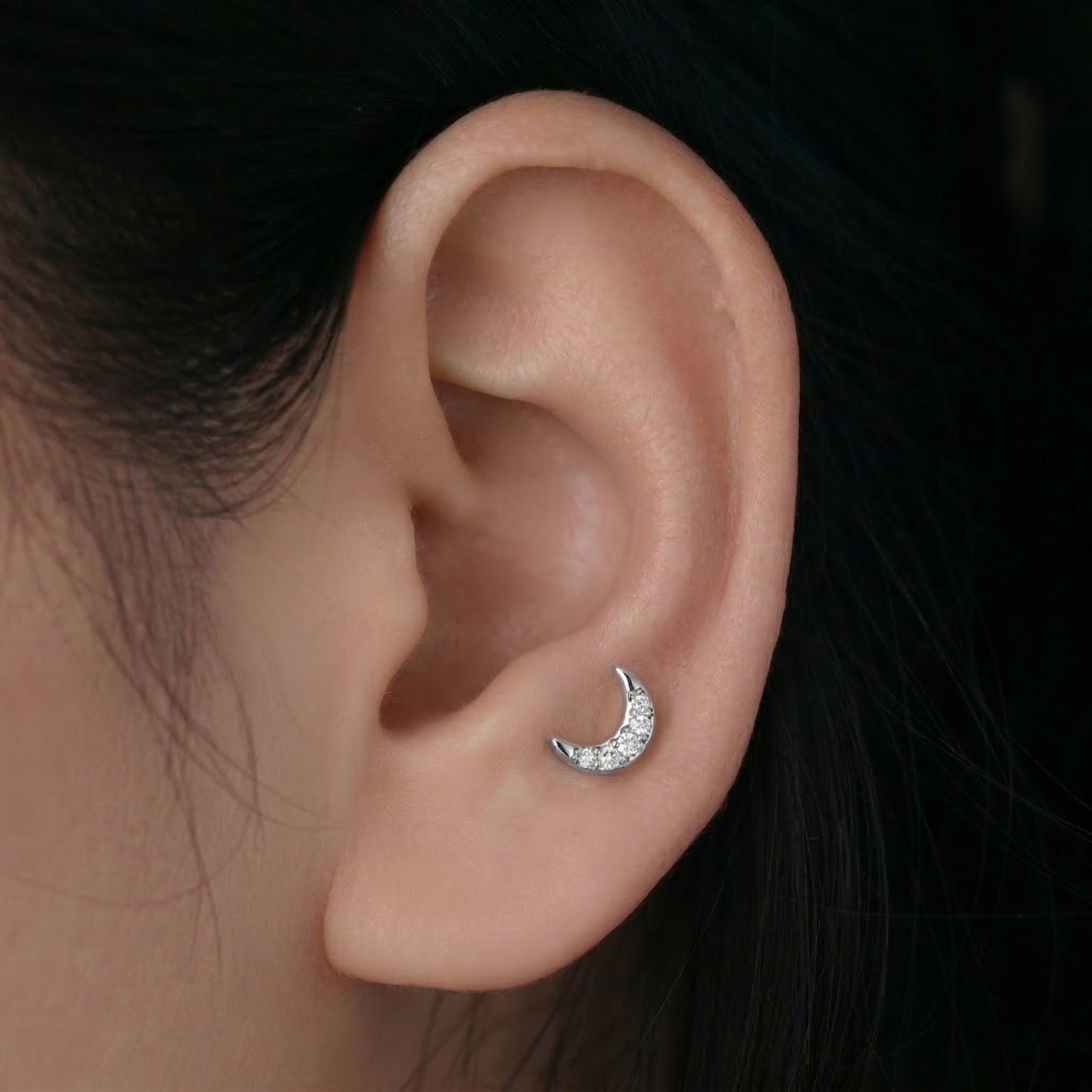Silver Celestial Moon Stud Earrings