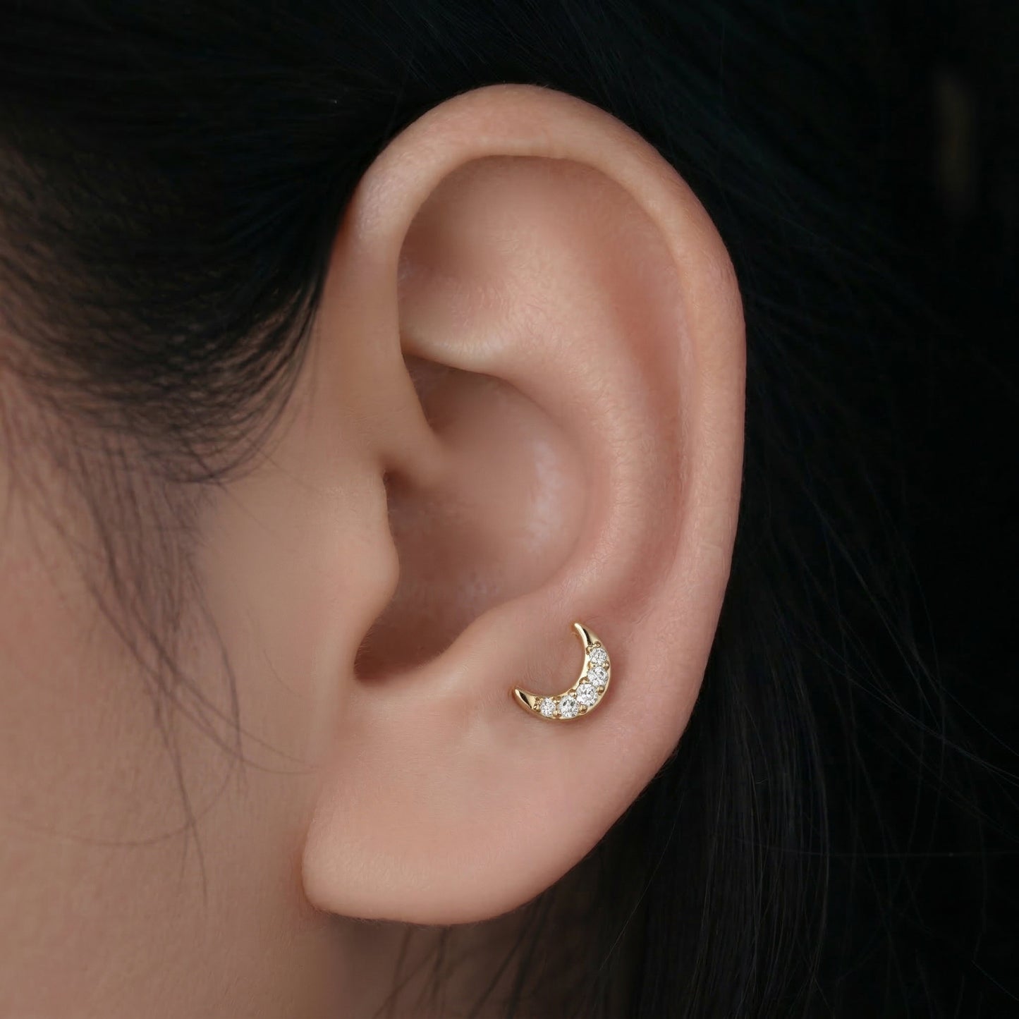 Silver Celestial Moon Stud Earrings