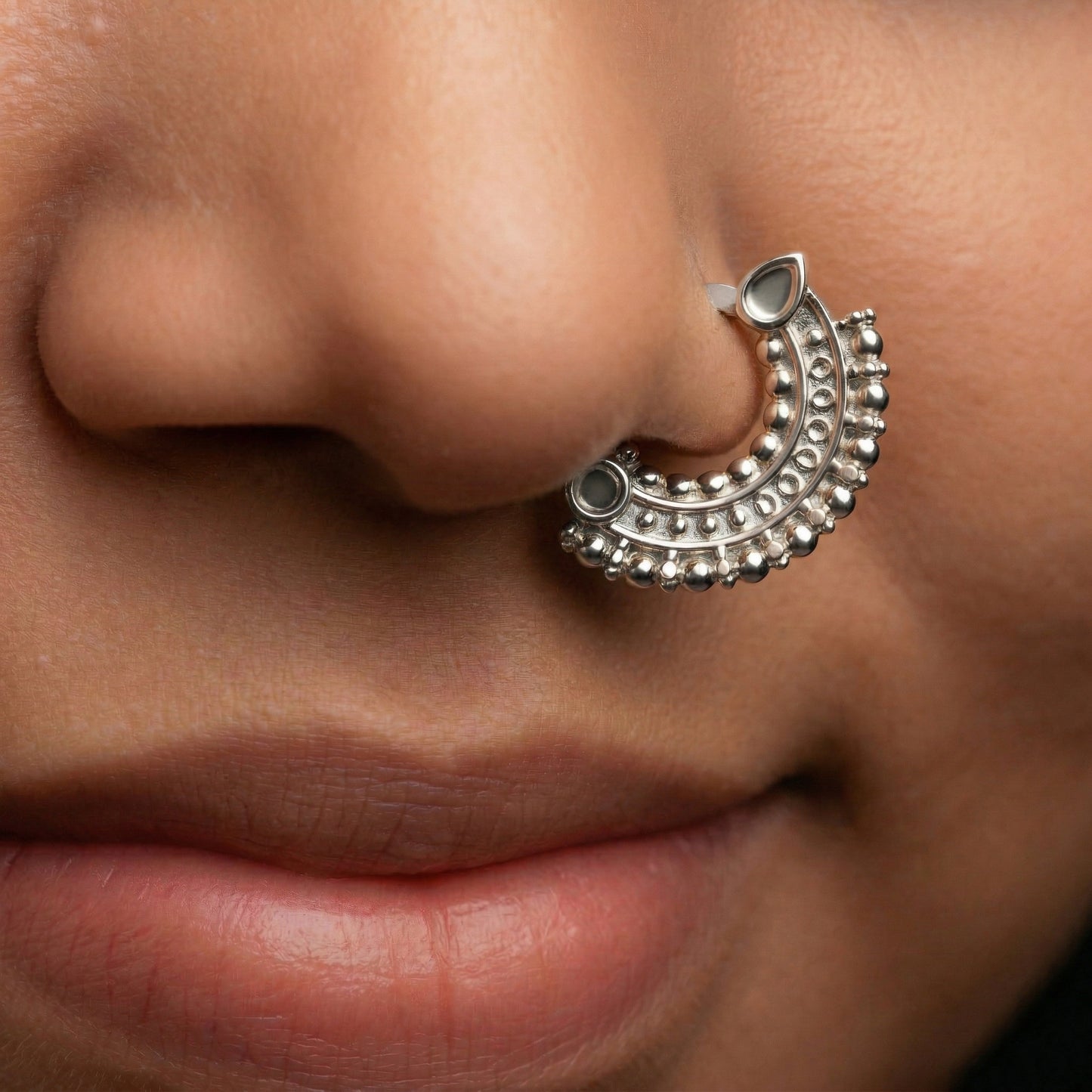 Silver Classic Beaded Nath