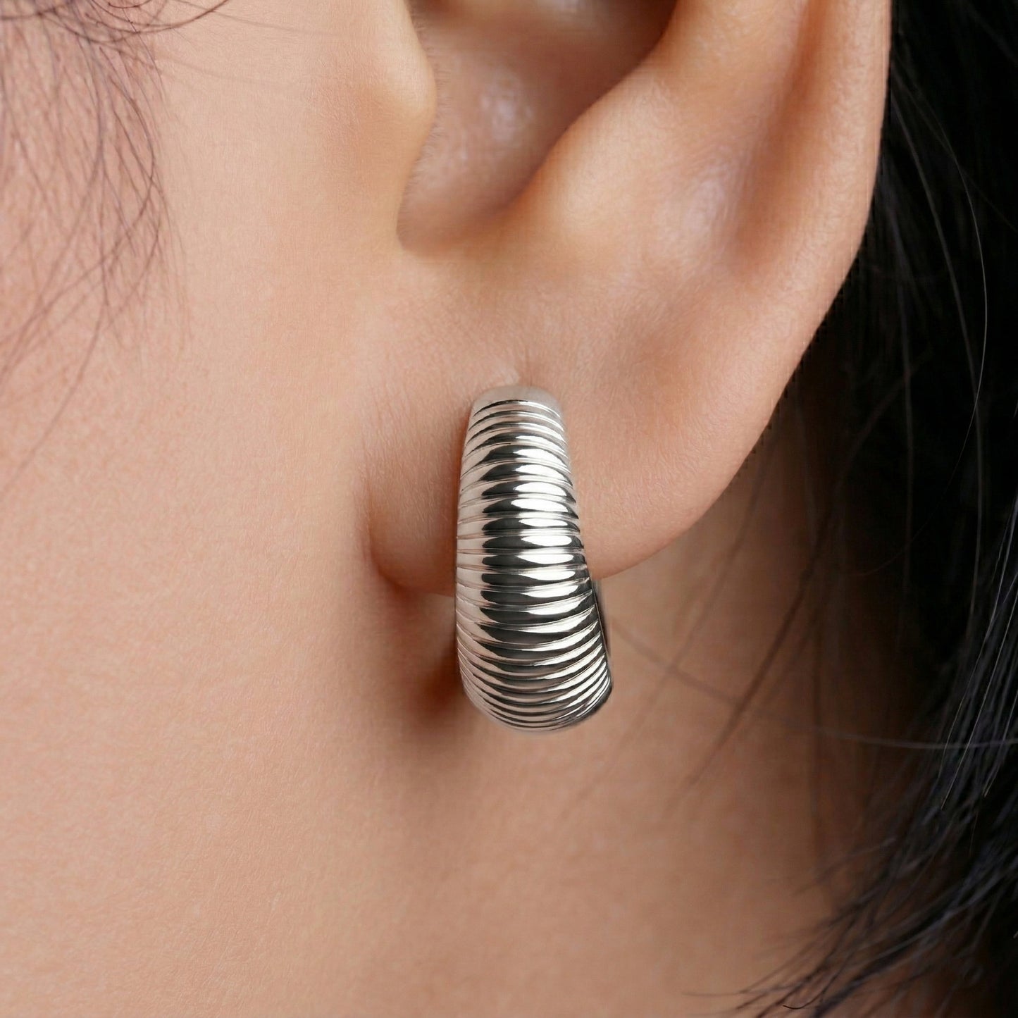 Silver Croissant Earrings