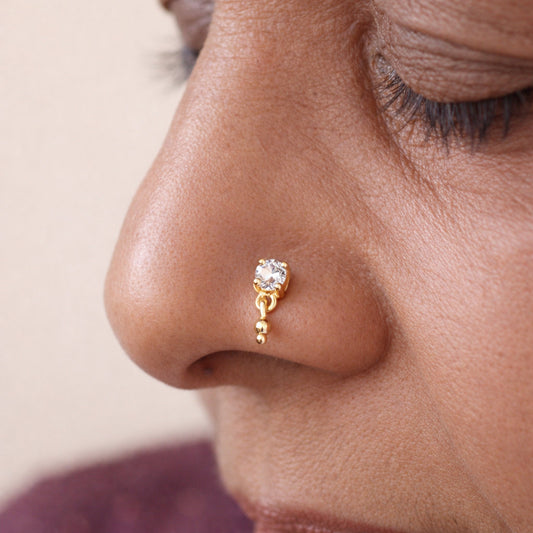 Silver Crystal Ball Drop Nosepin