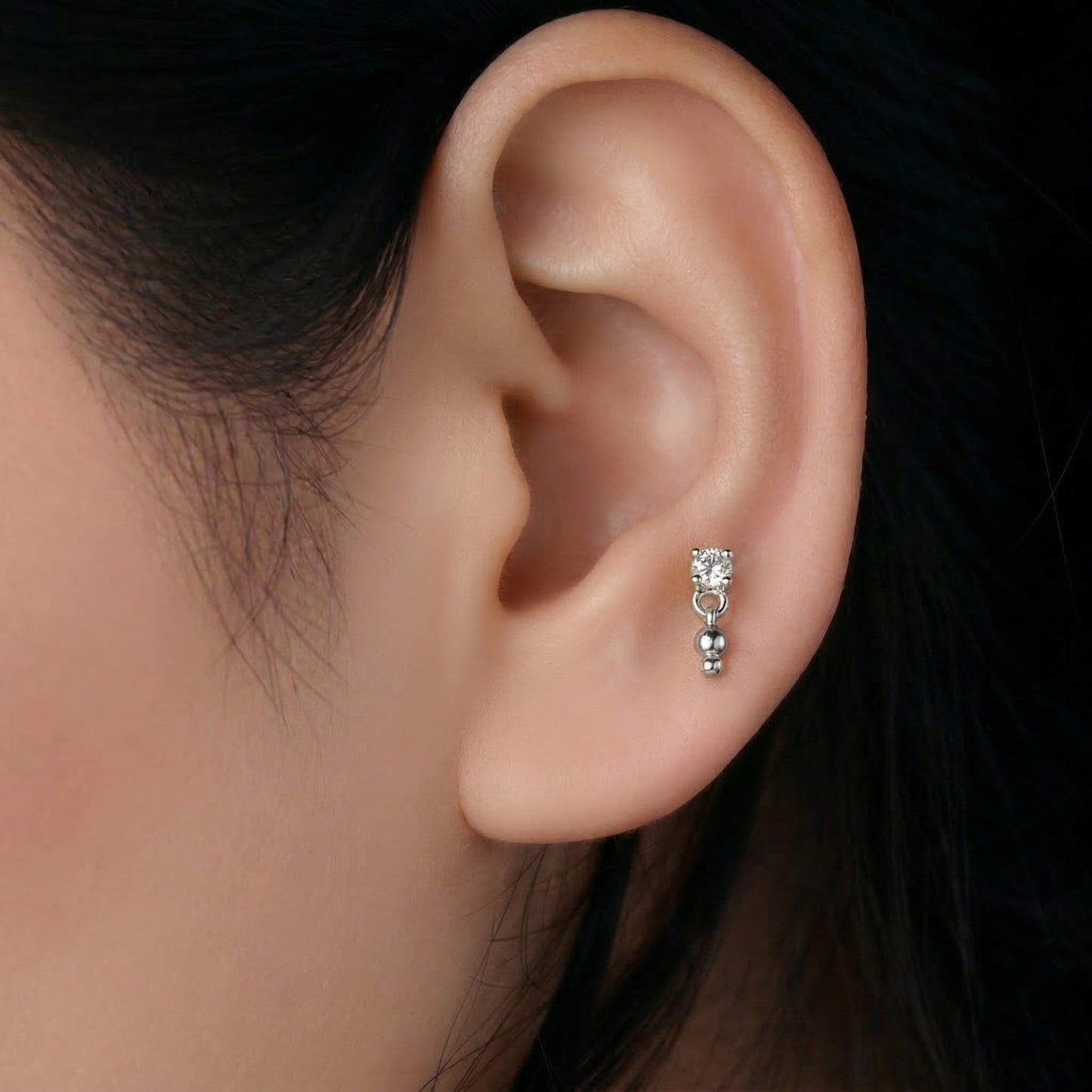 Silver Crystal Ball Drop Stud Earrings