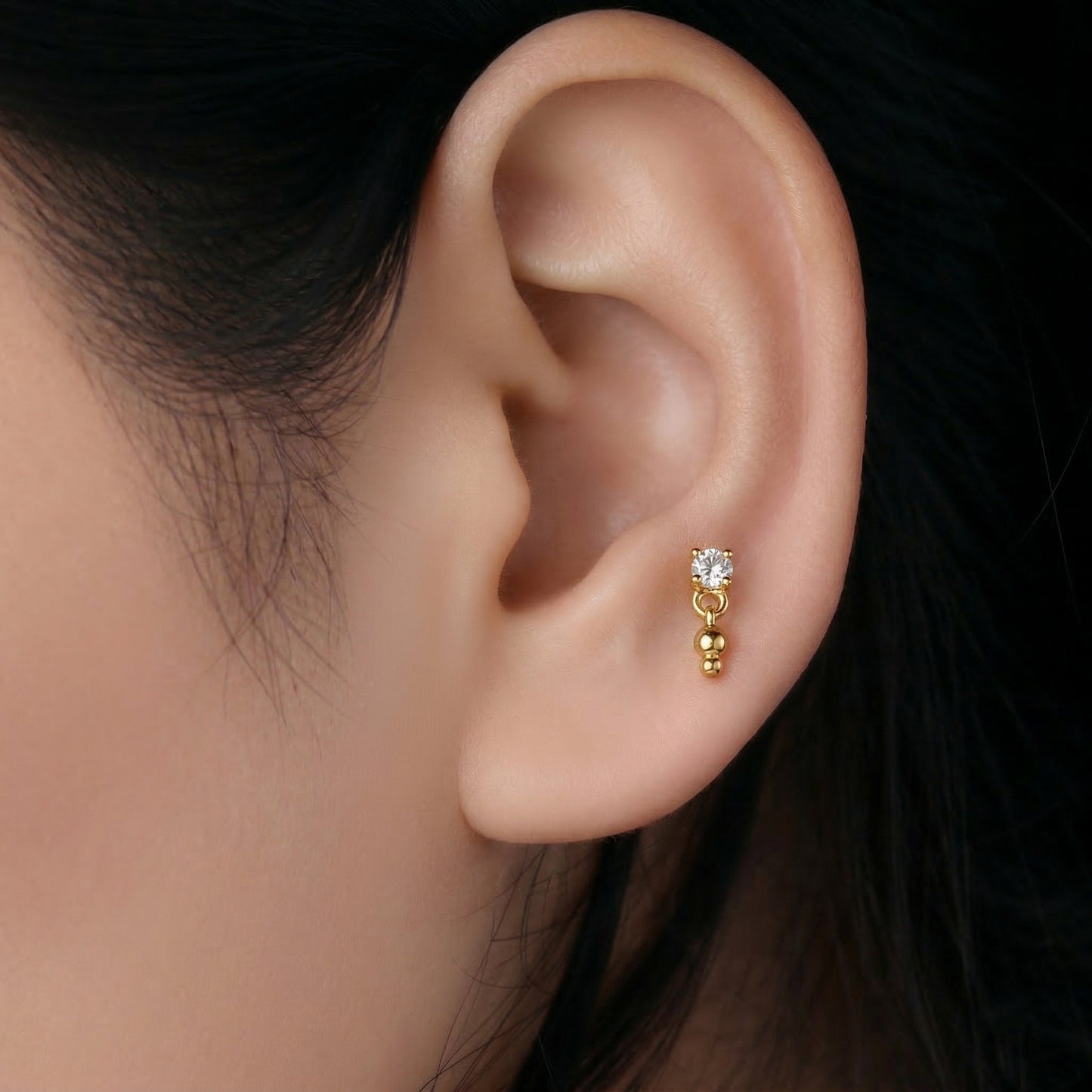 Silver Crystal Ball Drop Stud Earrings