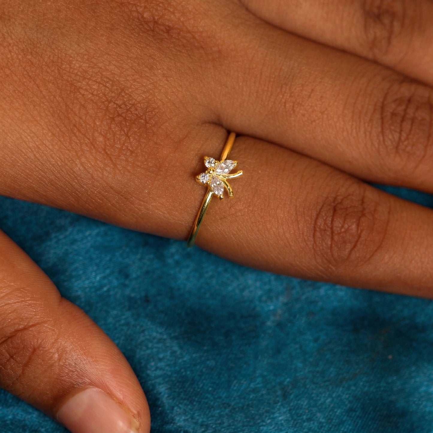 Silver Crystal Butterfly Ring