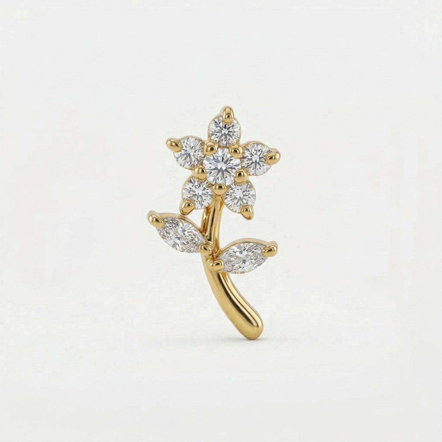 Silver Crystal Floral Stem Nosepin