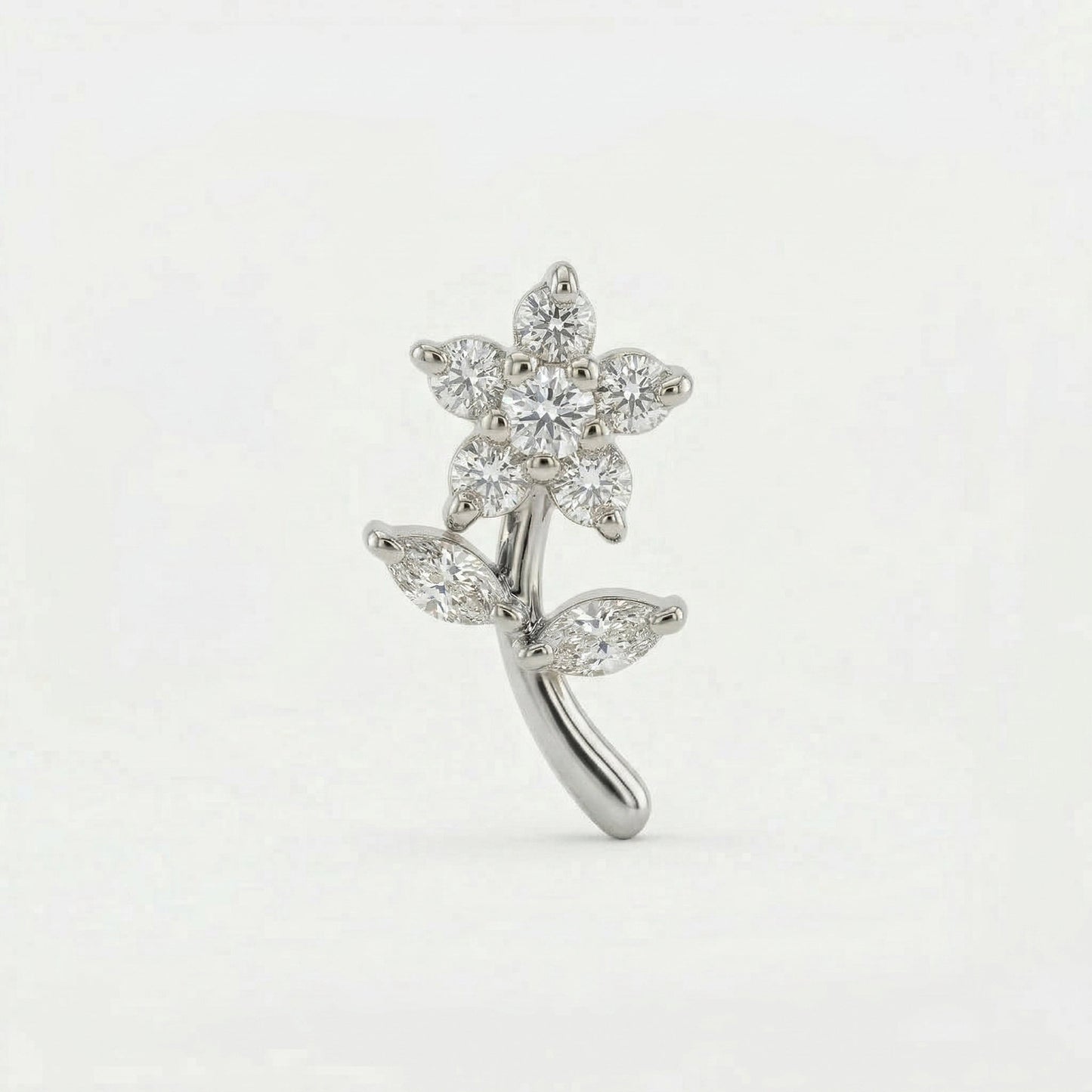 Silver Crystal Floral Stem Nosepin