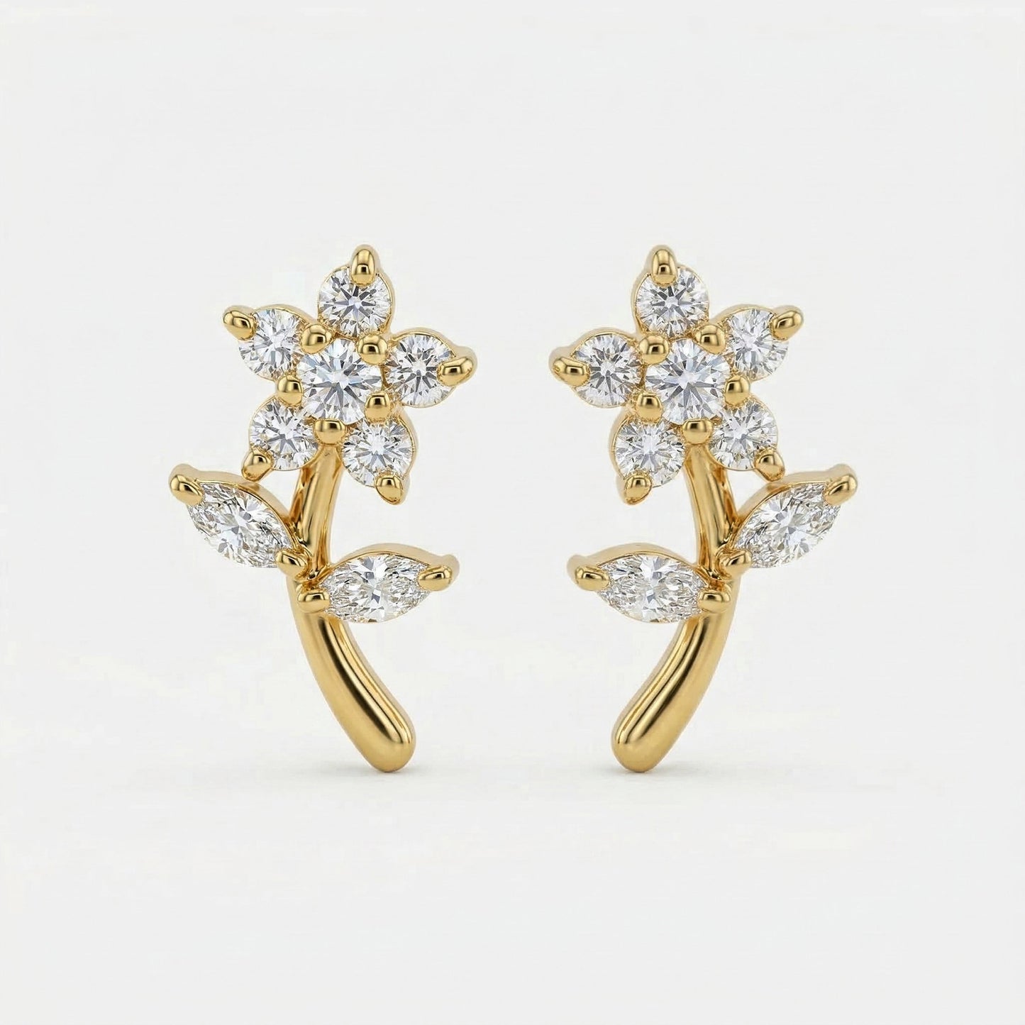 Silver Crystal Floral Stem Stud Earrings
