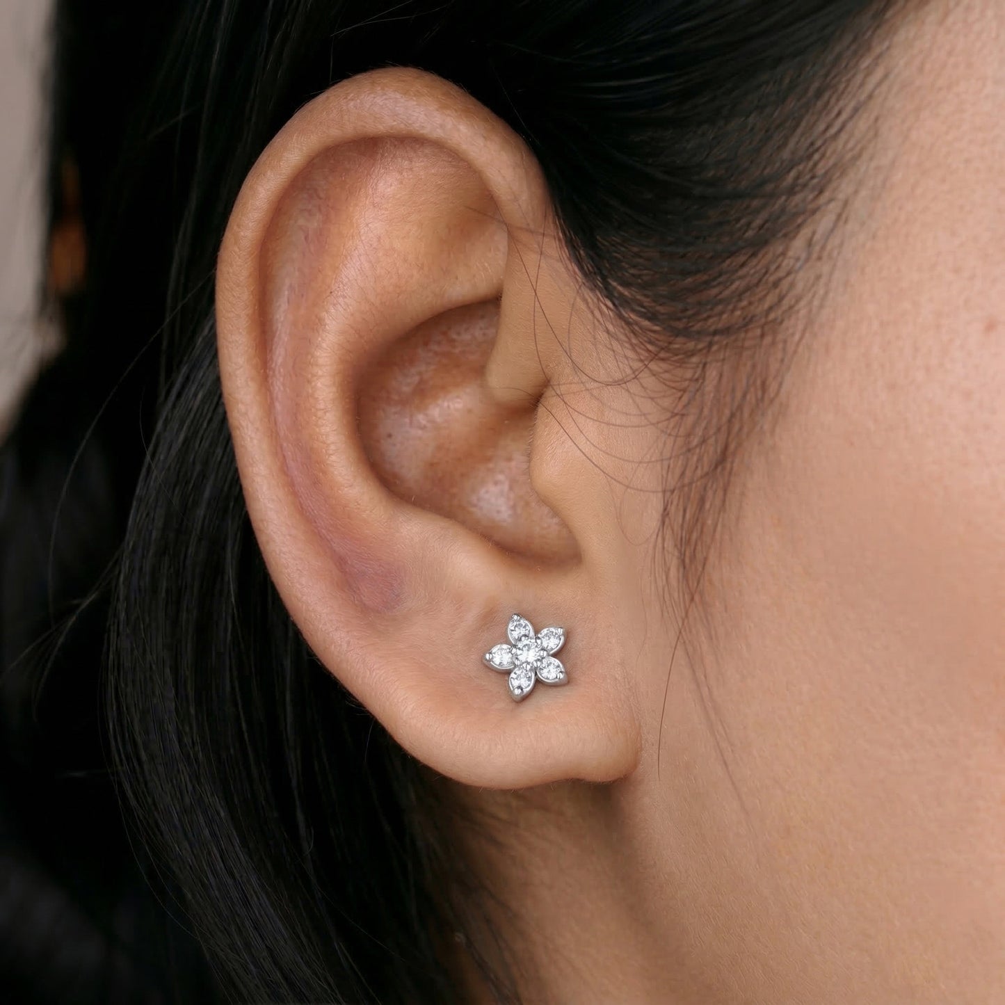 Silver Crystal Jasmine Stud Earrings